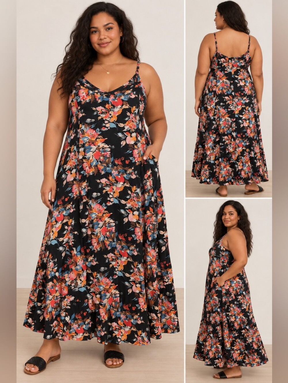 torrid Black Floral Maxi Dress with Spaghetti Straps